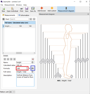 Image of human body with visualised distances between the bottom and different parts of the body